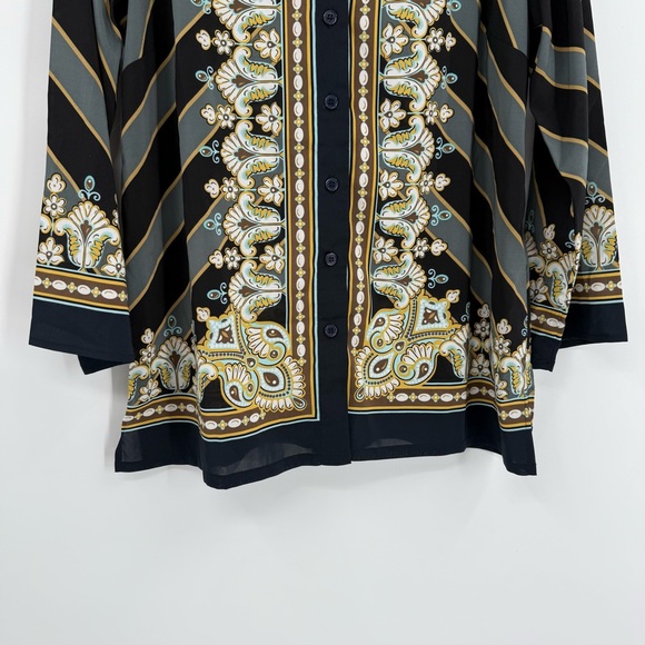 Bob Mackie wearable art womens Bombay Placement Print top size S Button Front - Picture 3 of 9